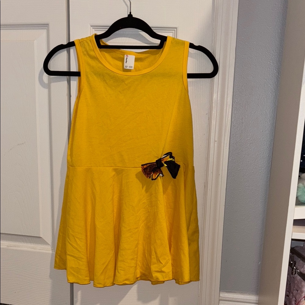 Yellow Sleeveless Kids Dress with Bow